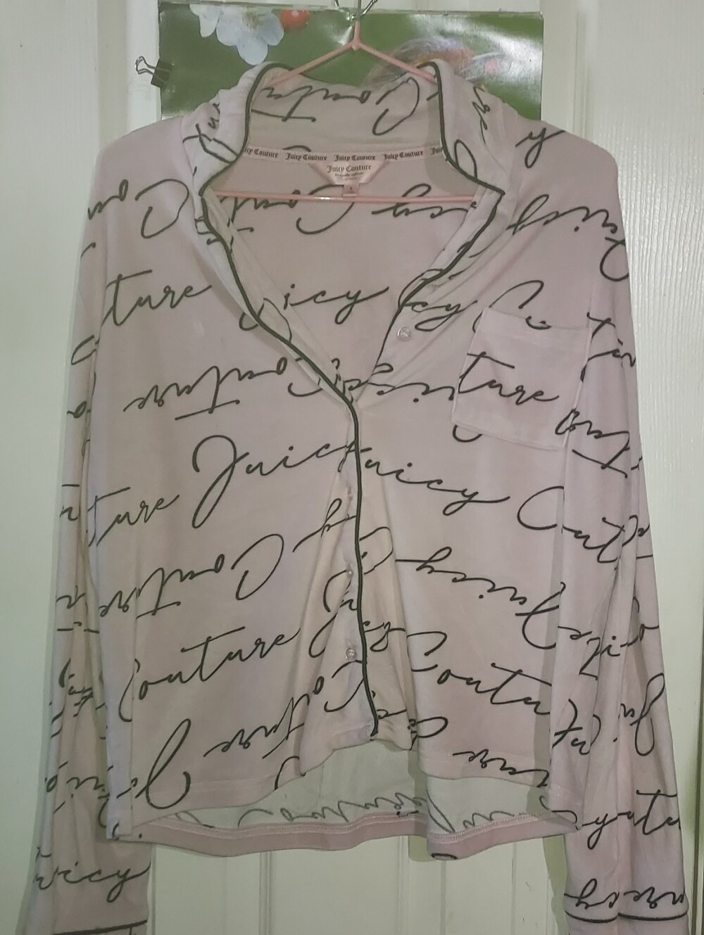 Juicy Couture Light Pink Script Logo Button-Front Pajama Set